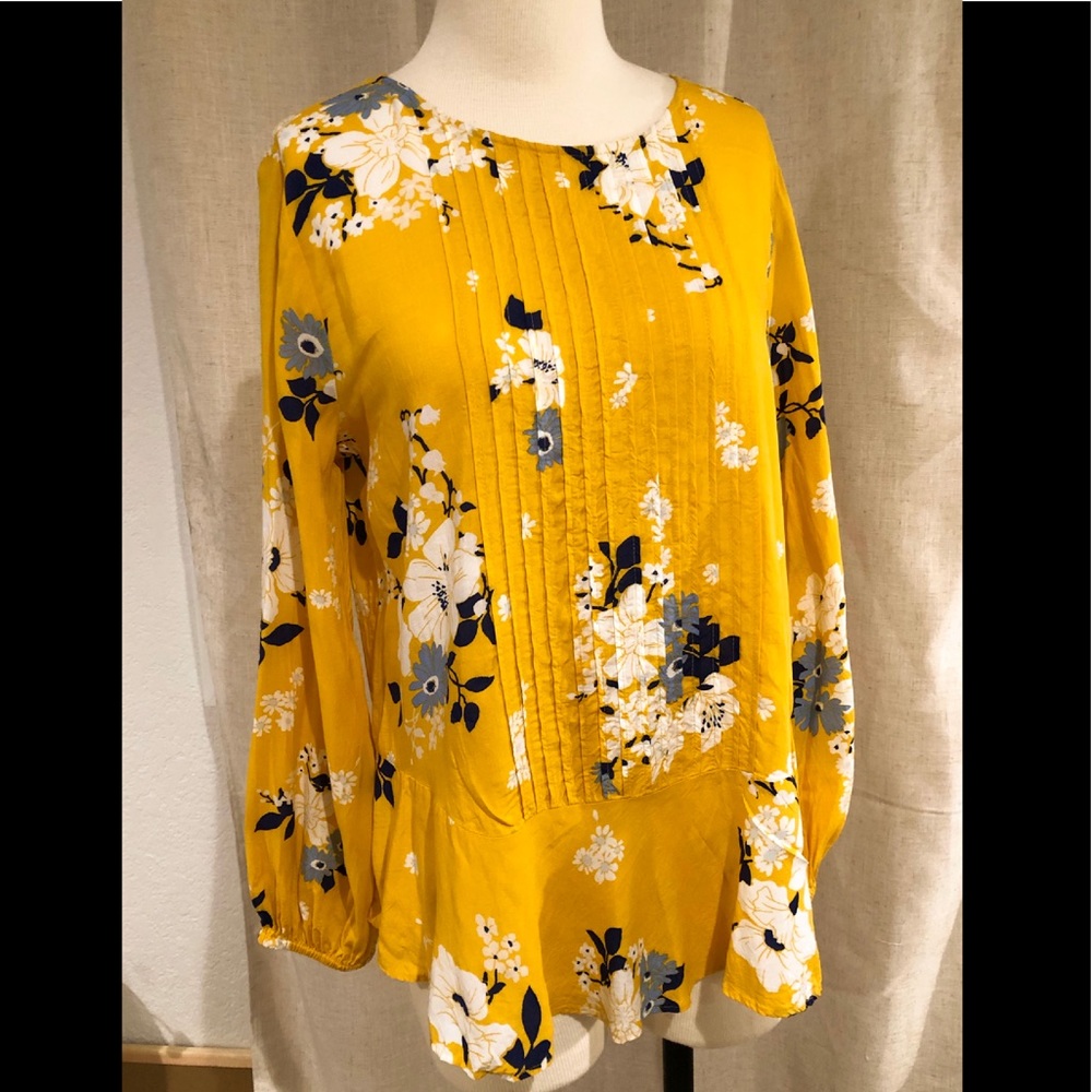 Mustard floral peplum long sleeved shirt